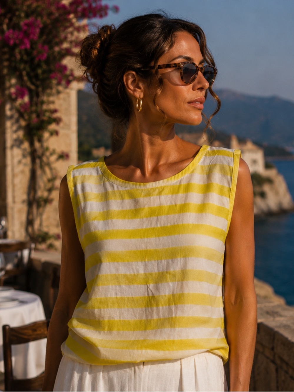 🩷Vince Camuto White Blouse with Yellow Trim
